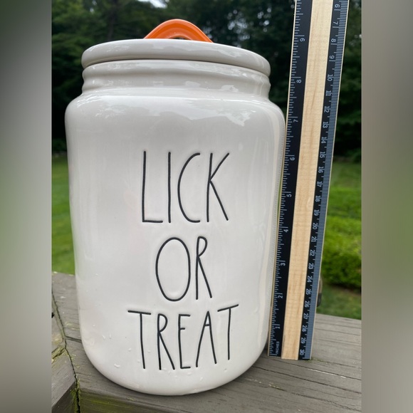 RAE DUNN Halloween Ceramic Lick Or Treat Dog Treat Jar AND Spooky Pet Food Dish - Picture 2 of 5